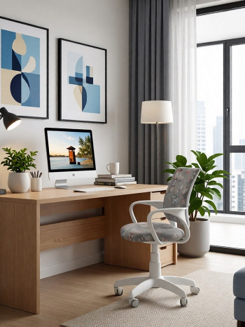 Кресло компьютерное (детское) "Премьер 5/S" материал "Шарики серые", пластик белый Кресло компьютерное (детское) "Премьер 5/S" материал "Шарики серые", пластик белый